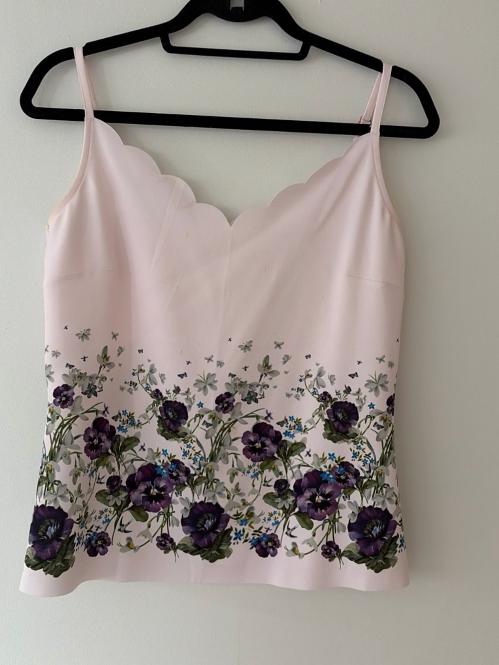 Ted Baker Pale Pink Scallop V-Neck Camisole with Purple Floral Border